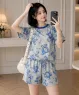 Bộ short thun cotton họa tiết hoạt hình gấu màu Xám, xanh