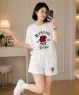 Bộ short thun cotton phom suông họa tiết hoa hồng màu Trắng