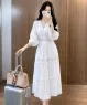 Đầm maxi cotton phối ren thêu màu Trắng