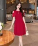 Đầm suông lụa khoét vai đính hoa cao cấp màu Đỏ