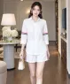 Set bộ quần short áo sơ mi phối viền màu màu Trắng