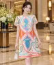 Đầm suông chữ A họa tiết hình khối và hoa màu Cam